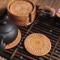  Vietnamese handmade rattan tea mat set Woven tea cup mat Purple sand pot pot mat insulation mat Iron pot cup holder Small