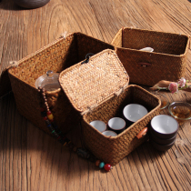  Tea set Tea ceremony Teacup storage box Bamboo woven hand woven straw woven tea room portable household high-end Japanese retro