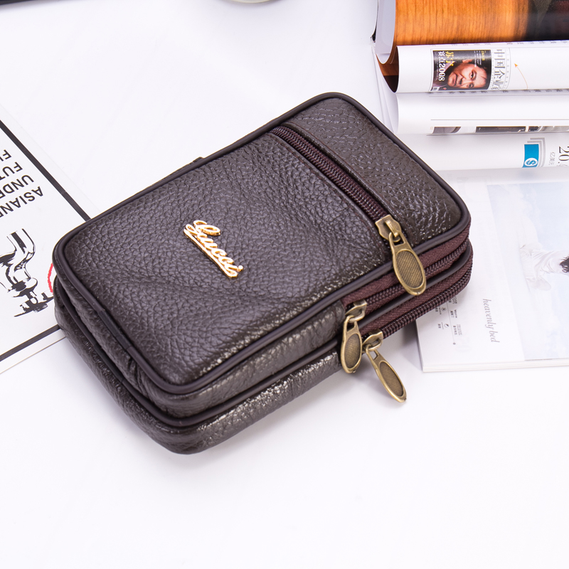 Túi điện thoại di động nam đeo đai dọc mặt cắt ngang đôi 5,5 inch điện thoại di động ví da ví treo thắt lưng bộ điện thoại di động túi đeo bình nước chạy bộ