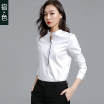 Sue · Color white shirt womens long sleeve Korean version of stand collar professional wear autumn coat womens work clothes shirt