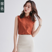 Sleeveless chiffon shirt womens summer shirt foreign style gown shirt ol wooden ear temperament top bottom shirt