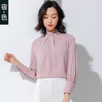 The color chiffon shirt womens long sleeve new small shirt semi-turtleneck fashion temperament chiffon shirt base shirt
