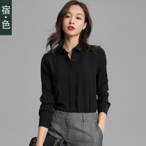 Black shirt womens long sleeve professional chiffon shirt spring and autumn temperament work clothes basic dress thin shirt