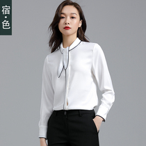 The red-colored chiffon shirt Womens lace-up early autumn new long-sleeved shirt white professional commuter shirt