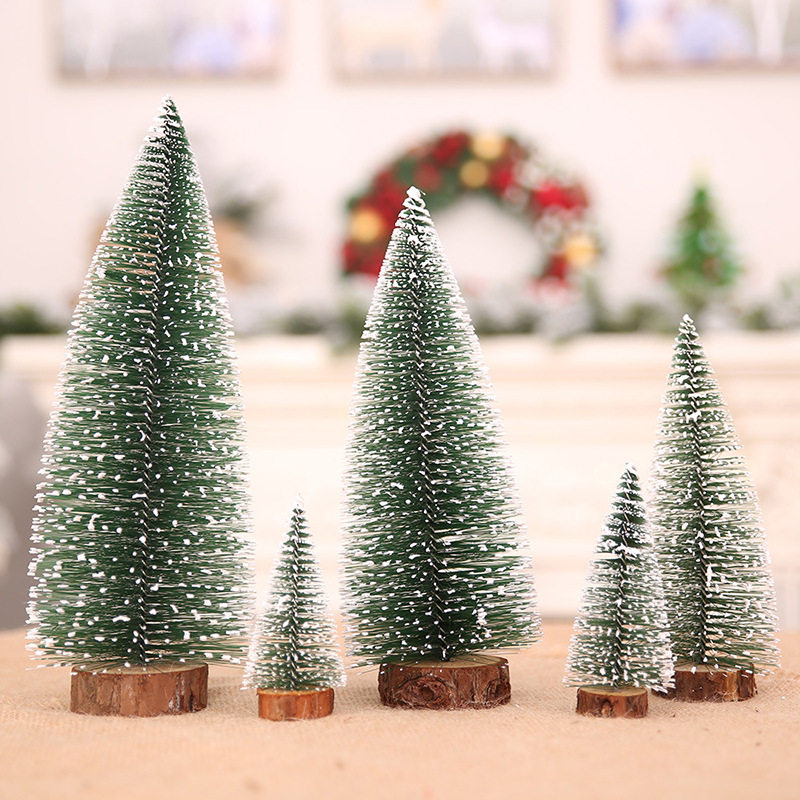 Nordic Mini Christmas Tree ornaments dipped in white Mini solid wood pine needle flocking Cedar Tree desktop decoration props