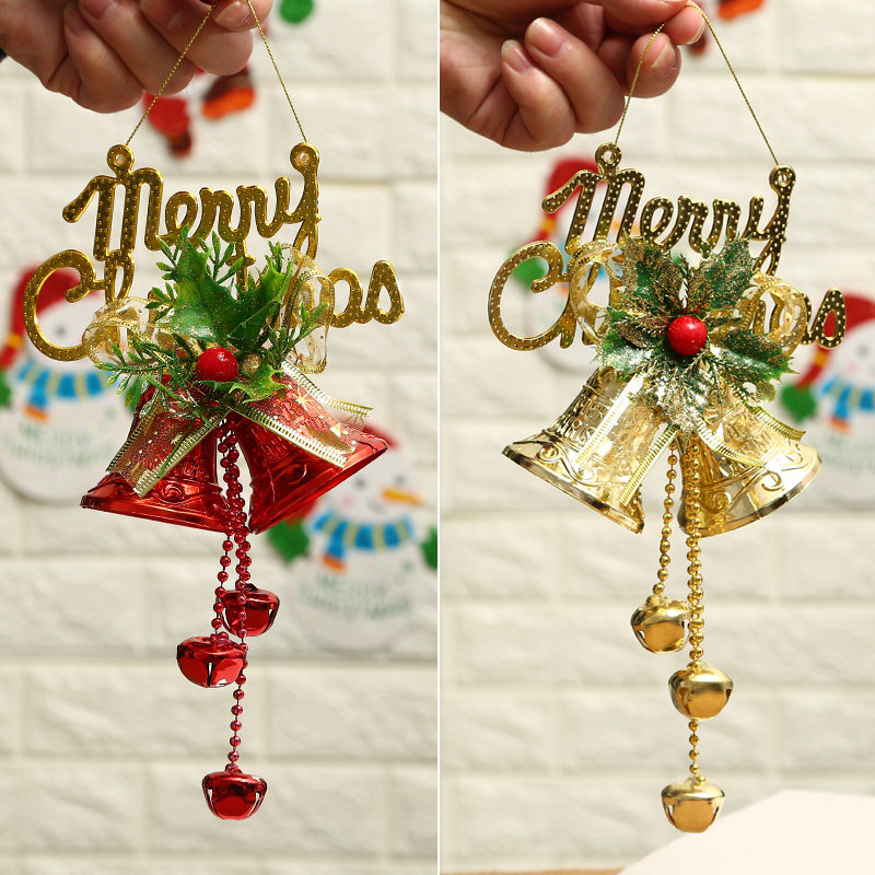 Christmas bell English brand wall clock double bell Christmas tree pendant Christmas decorations green leaf red fruit wind chime pendant