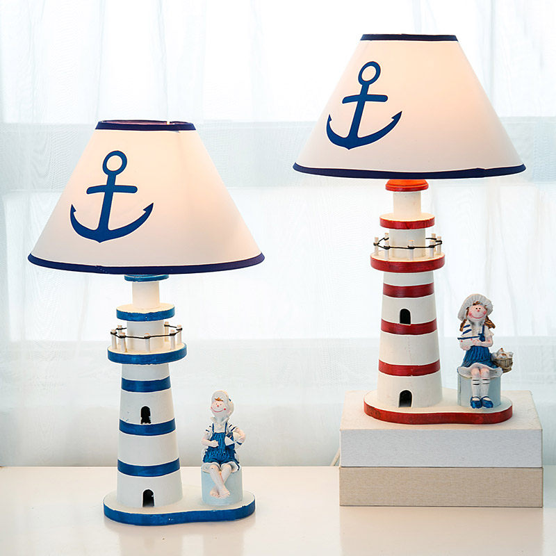 Mediterranean style wooden lighthouse table lamp children's room living room bedroom bedside lamp decoration creative dimmable table lamp