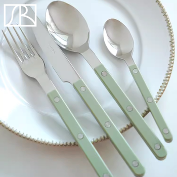 French sabre paris bistro new color asparagus green stainless steel dessert fork spoon butter knife steak knife
