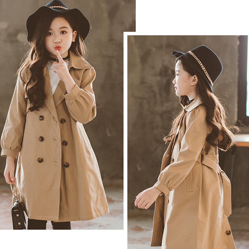 Girl's windcoat jacket 2023 new spring and autumn clothes Korean version of the long section parent-child Inn Wind girl jacket-Taobao