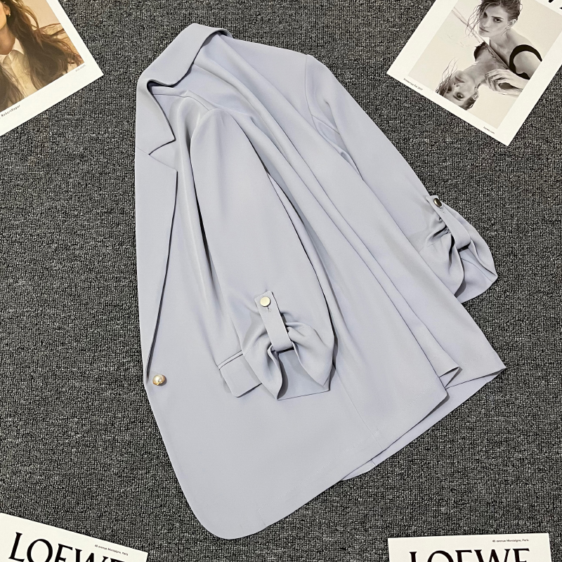 Gray-Blue Suit Jacket for Women, Thin Style, 2026 Summer New Model, High-End Feel, Three-Quarter Sleeves, Trendy Casual Suit
