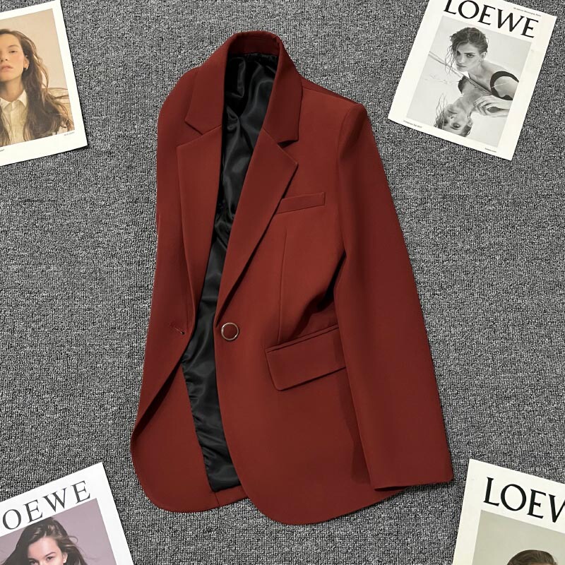 Burgundy Blazer for Women, 2026 Spring and Autumn New Style, High-End Casual Fashion, Single-Button Versatile Suit, Trendy Burgundy Blazer for Women, 2026 Spring and Autumn New Style, High-End Casual Fashion, Single-Button Versatile Suit, Trendy