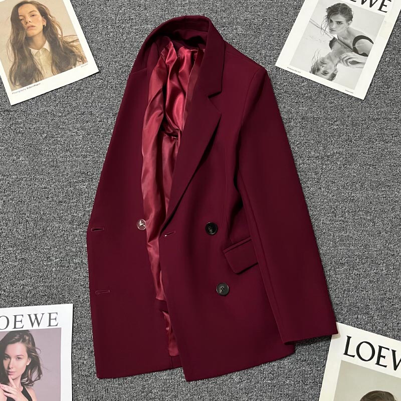 2026 Spring and Autumn New Burgundy Blazer for Women, High-End Casual Trendy Versatile Elegant Commuting Suit