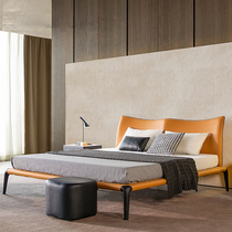 Italian minimalist leather art double bed master bedroom modern simple wedding bed master bedroom designer bed furniture big bed small apartment