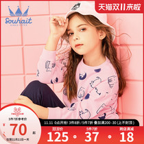 Childrens clothing girl sweater 2021 Autumn New comfortable breathable fashion print round neck sleeve casual top