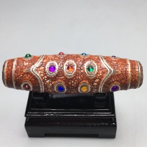 Tibetan area refluxed silk gilt silver inlaid diamond twenty-one-eyed dragon pattern weathered old dzi bead pendant necklace accessories material