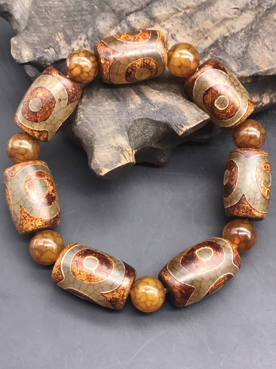 Three-eye-pearl hand string of first-line drugmaker Tianzhu Handmade natural jade medullary jade Manau Men's Tibet Sky Eye