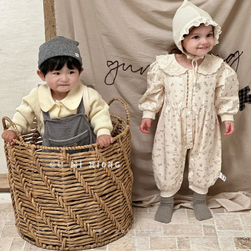 Gumibear Autumn and Winter Double-Layered One-Piece Romper for 100-Day Banquet, First Birthday Banquet, and Outdoor Wear, Crawling Suit