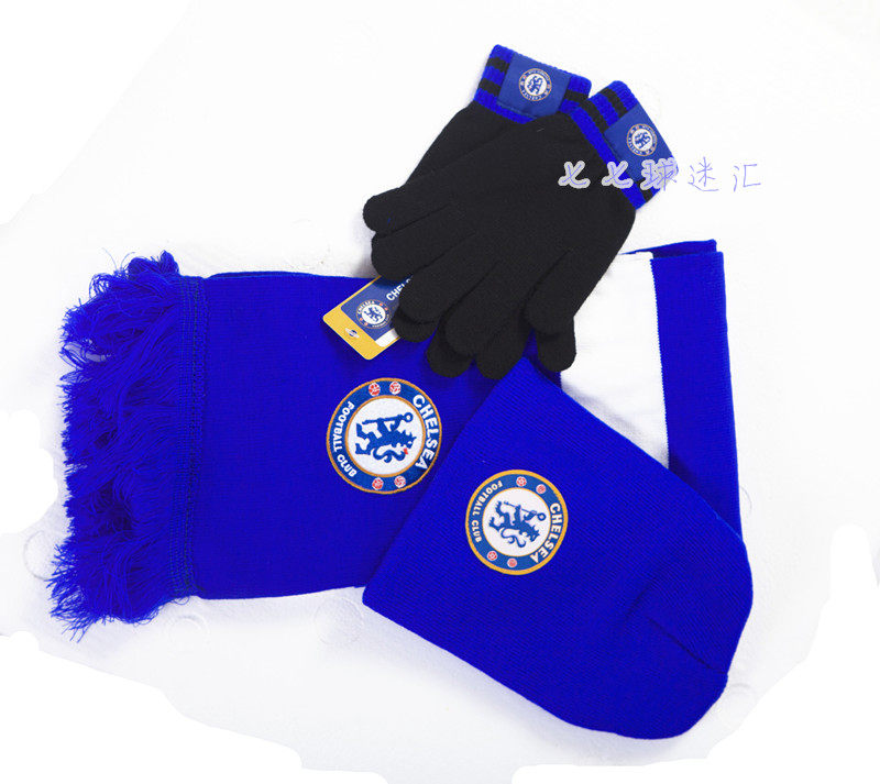 Chelsea fans supplies Souvenir Chelsea Winter Day Fans Gloves Scarf hat Three sets-Taobao