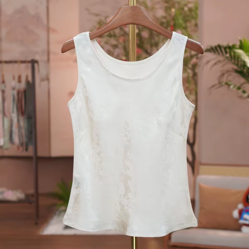 New Chinese Style White Silk Satin Camisole for Women, Summer Design, Fashionable and Stylish Top New Chinese Style White Silk Satin Camisole for Women, Summer Design, Fashionable and Stylish Top