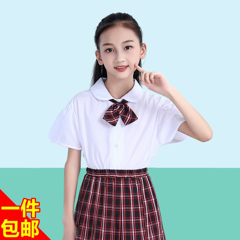Shenzhen Elementary School School Uniforms Women's Clothing Spring Summer Uniform Dress Performance White Shirt Short Sleeve Blouse