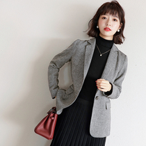 Retro woolen suit jacket women autumn winter clothing 2021 new products high-end temperament herringbone wool suit coat women