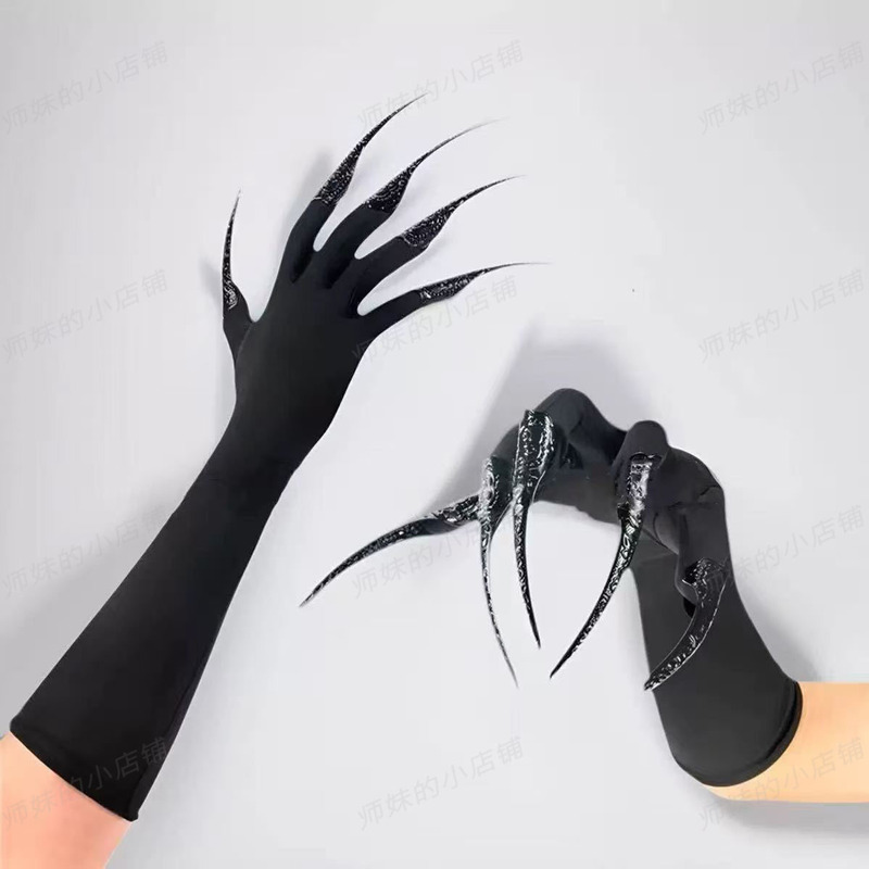Halloween Gothic Black Long Nail Gloves Set Cosplay Vampire Witch Props Claw Wearable Nails for Scratching Halloween Gothic Black Long Nail Gloves Set Cosplay Vampire Witch Props Claw Wearable Nails for Scratching