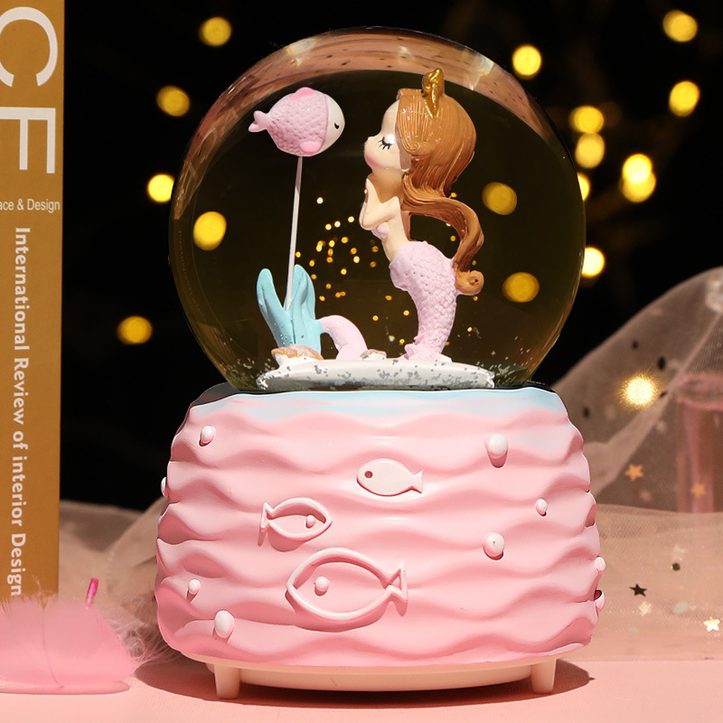 Princess fantasy Crystal ball music box Rotating mermaid music box Night light Girl children's toy Birthday gift