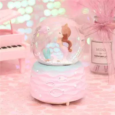 Mermaid Princess Snowflake Crystal Ball Rotating Music Box Music Box Girls' Childhood Birthday Gift