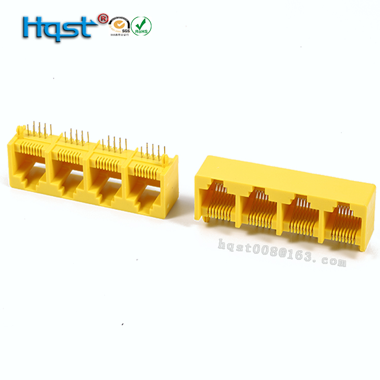 RJ45 55F type 1*4 non-screen no light network connector network port crystal head socket for optical cat router yellow