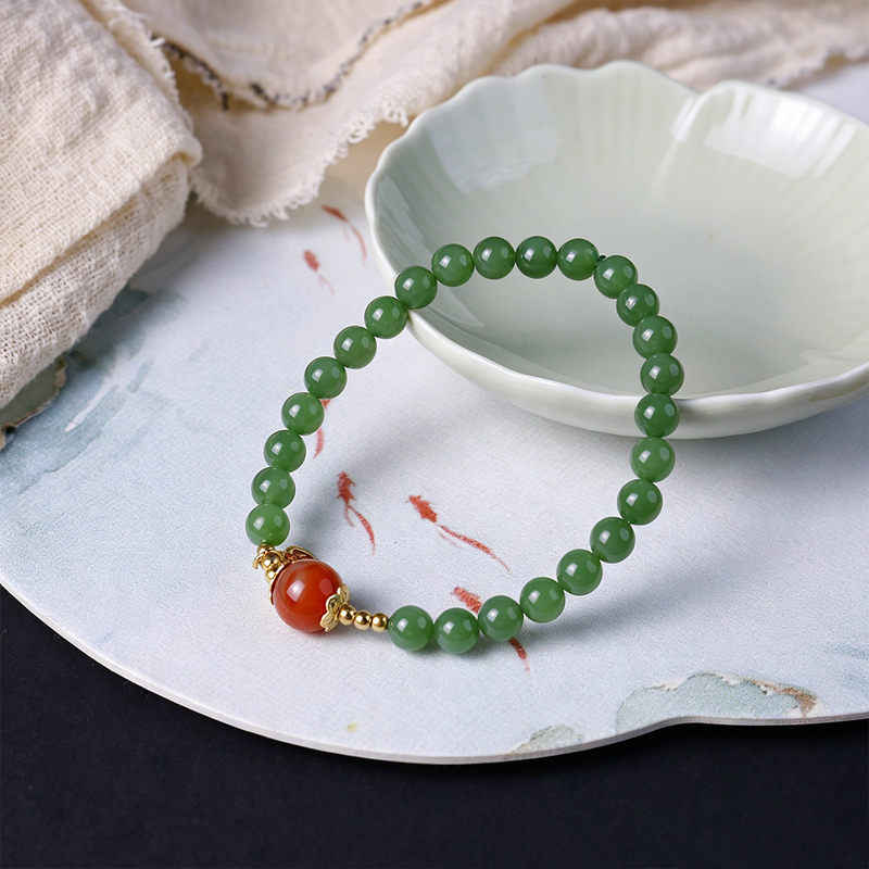 Qinghai Hetian Jade 0.6 Bracelet Natural Southern Red Lucky Bracelet Gift for Women Jade Hand Jewelry Gift Light Luxury Versatile