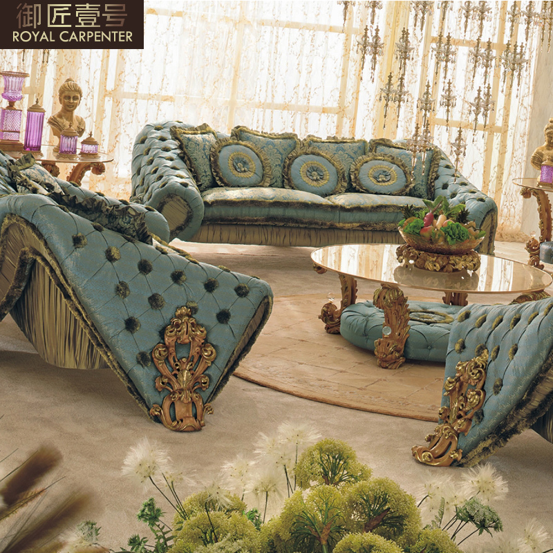 Carpenter Number One luxury Italian European style Villa Living Room Home Innate Palace Solid Wood Cloth Art sofa Portfolio