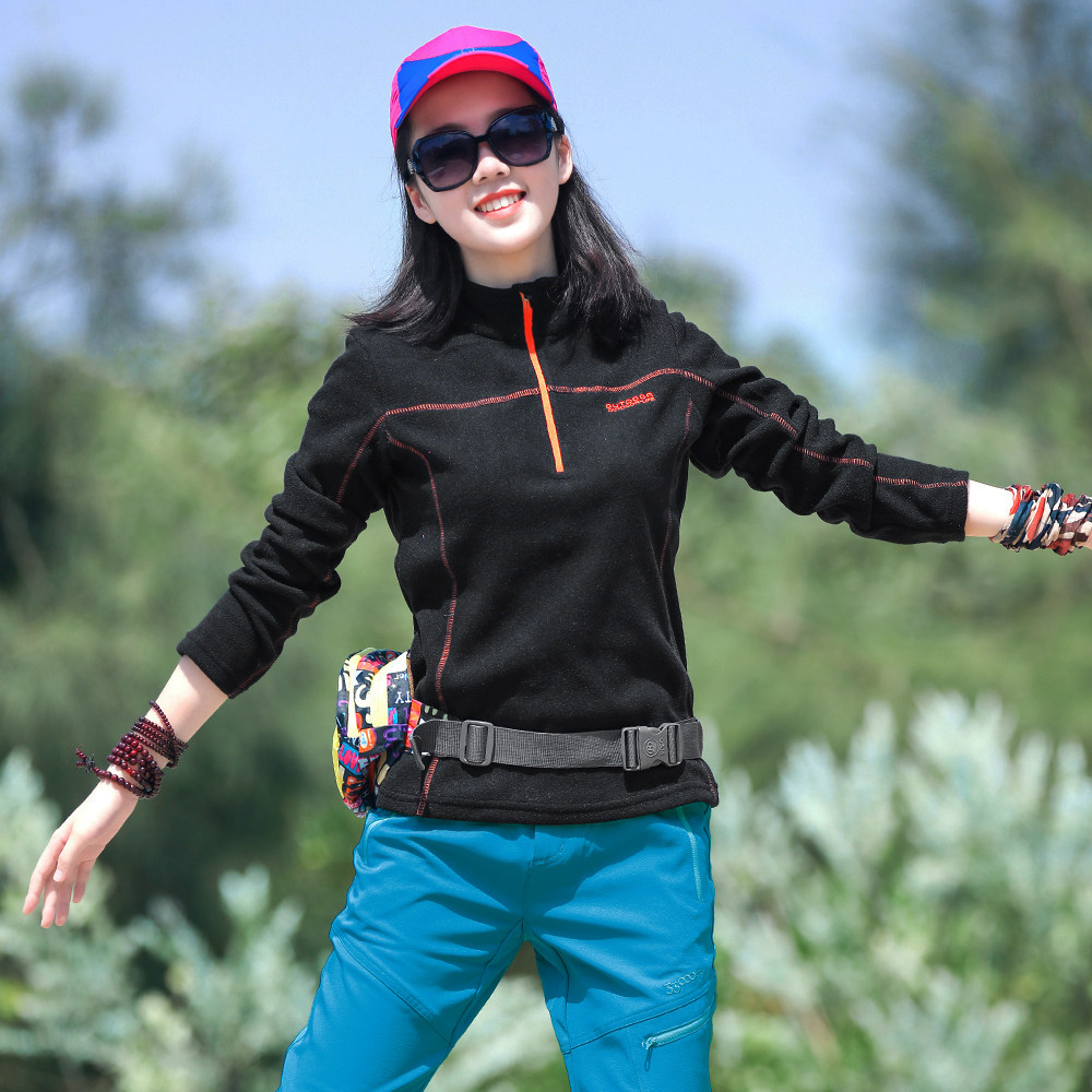 Outdoor fleece clothes for women warm mountaineering hiking jacket spring and autumn guard pants thick cotton T thickened fleece cover head clothes for men