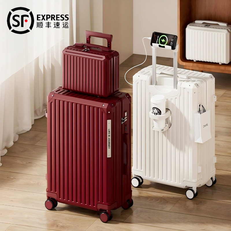 Travel Expert High-End Luggage Set for Women, Rechargeable Travel Trolley Case for Men and Students, 24inch Red Wedding Suitcase