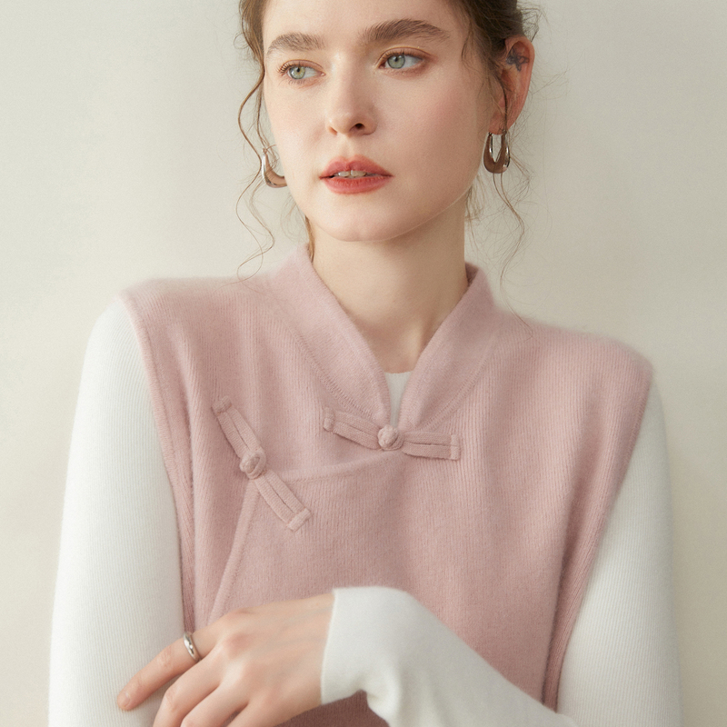 Layered Wear~ New Chinese-Style Buttoned Cashmere Vest for Women, Autumn and Winter Sleeveless Waistcoat, Slimming Sweater, Wool Top
