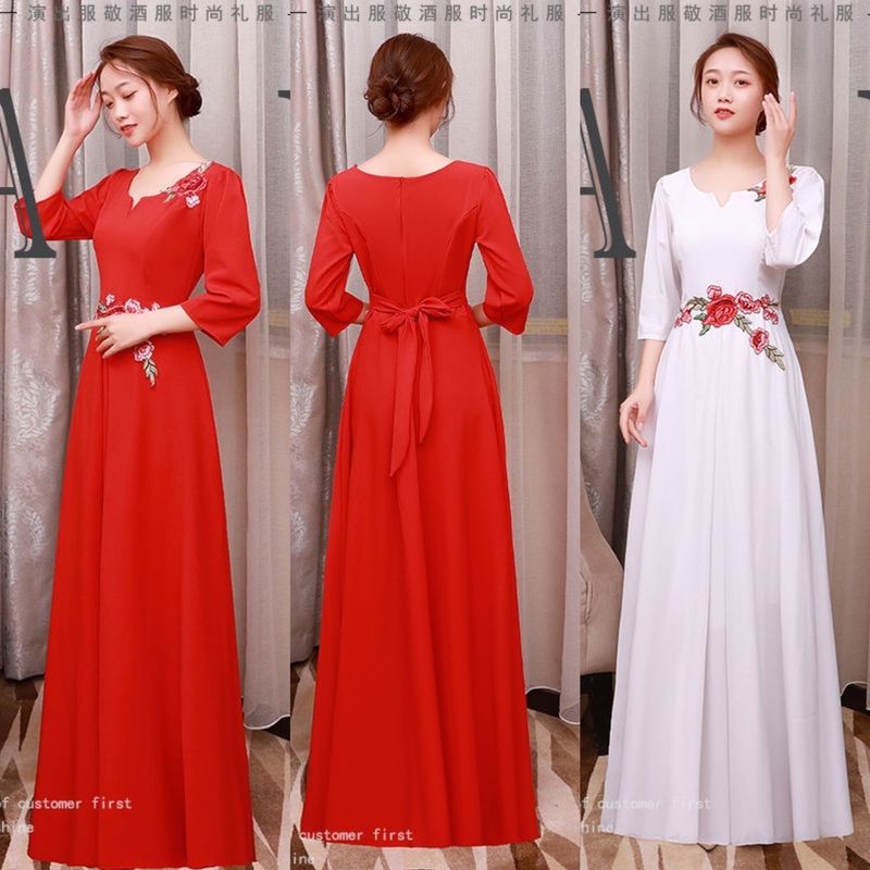 Banquet Evening Dress for Women 2025 New Model Annual Meeting Host Dignified and Elegant Long-Sleeved Party Dress Mid-Length Banquet Evening Dress for Women 2025 New Model Annual Meeting Host Dignified and Elegant Long-Sleeved Party Dress Mid-Length
