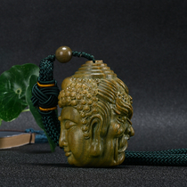 Argentine green sandalwood carving crafts hand-carved Buddha demon one reading between hand-held Buddha head pendant hand play
