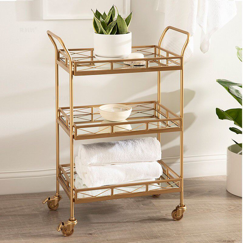 Rose Gold Triple Layer Dining Car Iron Art Tea Water Drink Cart Retro Prop Wedding Living Room Light Lavish Beer Dining Car