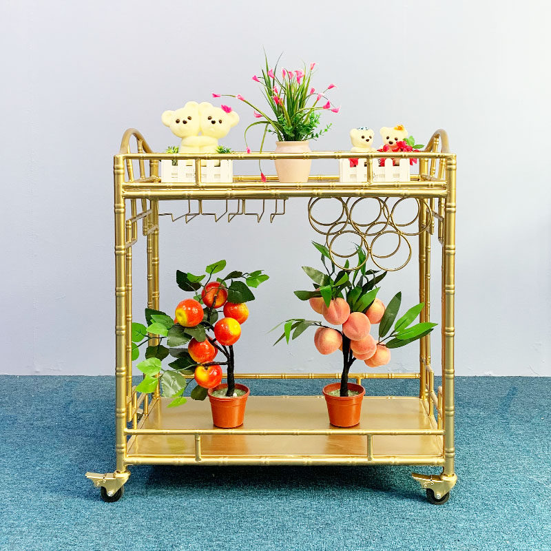 Wrought iron bamboo dining car wine cart home metal dining room bar mobile wine display Car bar dining car
