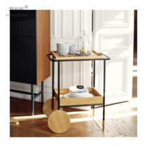 Restaurant dining car hotel solid wood plate pots and pans collection car iron table side dishes storage rack