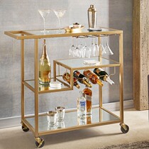 Golden dining car metal tempered glass trolley mobile Villa delivery silent bar steak shop goblet car