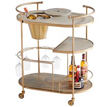Long mother bar dining car Wine ice bucket trolley Villa Golden Iron dining car solid wood marble delivery car