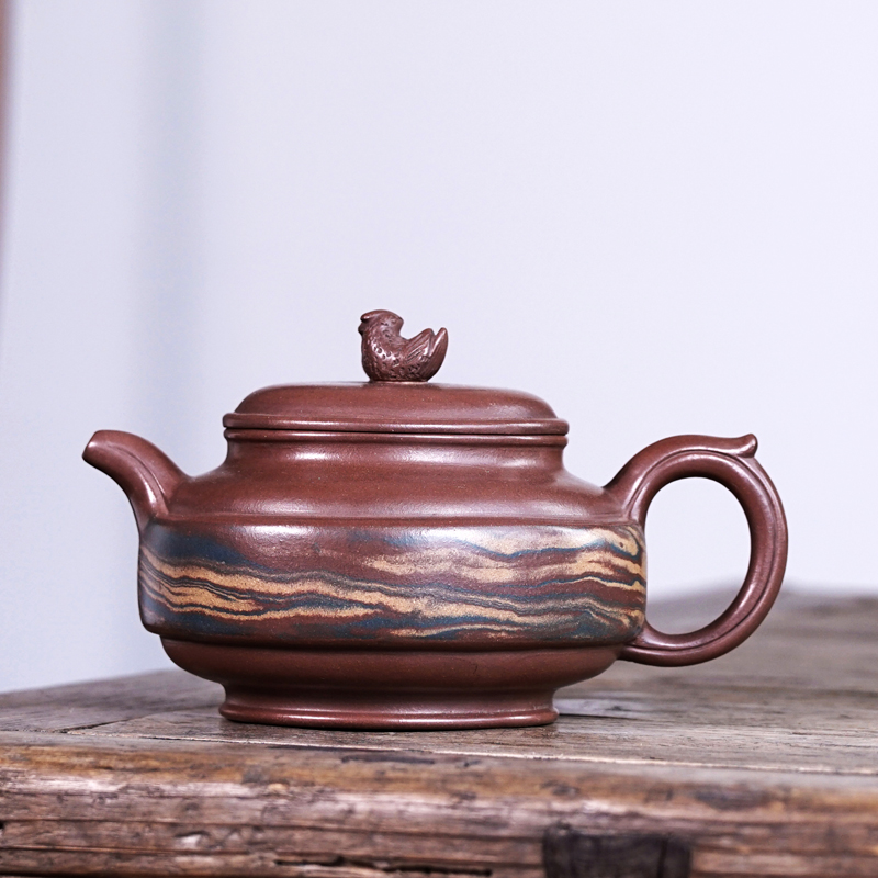 Early one factory Cultural Revolution purple sand pot Taiwan return old pot famous Zhou Guizhen whole handmade old purple mud Mandarin duck pot