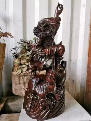 Ebony Fuhu Arhat Eighteen Arhat craft gift decoration Wood carving decoration Mahogany town house evil home decoration gift
