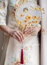 (Phoenix Chinese fan)Bride Xiuhe Dragon and Phoenix coat Cheongsam hand bouquet fan photography wedding DIY material package