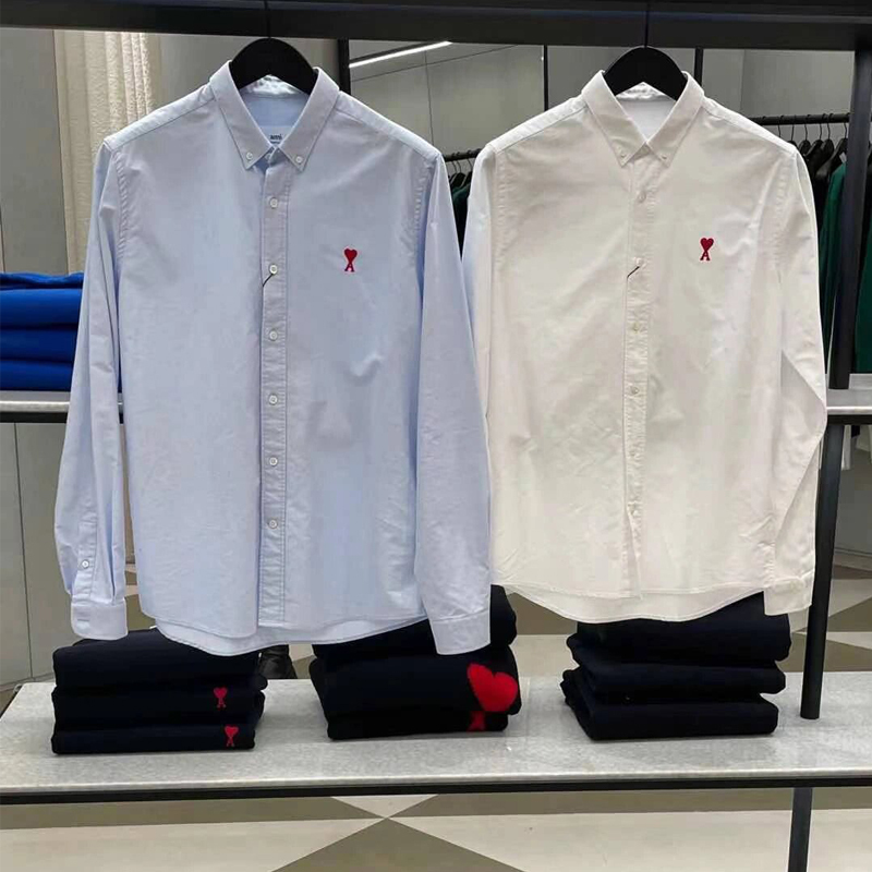 Ami Fari Small Heart Spring and Summer New White Shirt Couple Pure Cotton French Style Long-Sleeved Shirt Unisex