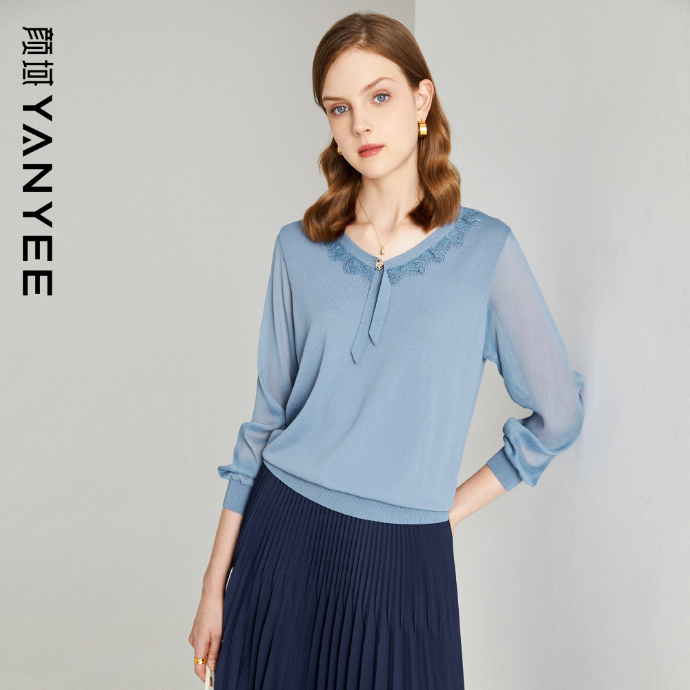 Yan long sleeve knitted knitting shirt in spring 2023 new lady elegant temperament and slim OL commuter coat