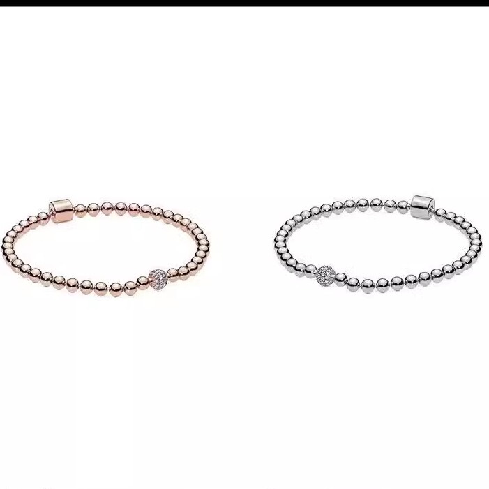 Panjia 925 Silver Rose Gold Micro-Inlaid Beaded Bracelet, Elegant Beaded Bracelet DIY Accessory Base Chain