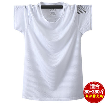 Summer loose, casual, oversized short-sleeved solid color thin T-shirt for fat guys, ice silk quick-drying, sporty, fat man half-sleeved