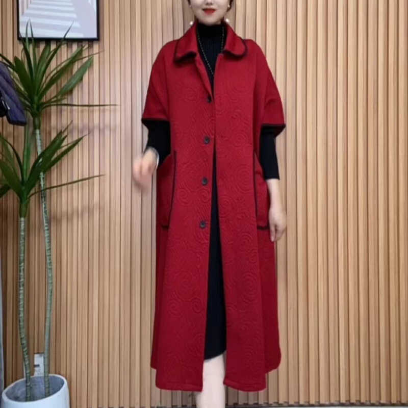 Mother's Clothing Autumn Fashion Stylish Plus-Size Long Over-The-Knee Vest Loose Fit Covering the Body Elegant Trench Coat Jacket for Women