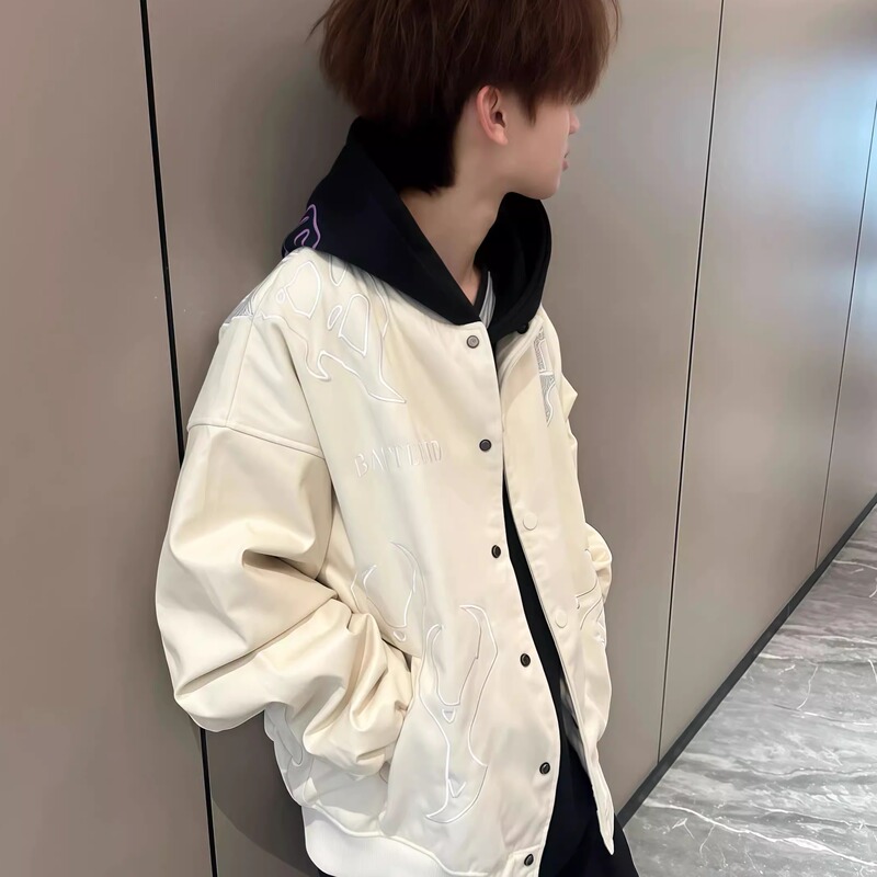 National Trend Hip-Hop High Street Embroidered Flight Jacket for Men, Autumn and Winter, Youth American Style, Cool and High-End Baseball Jacket